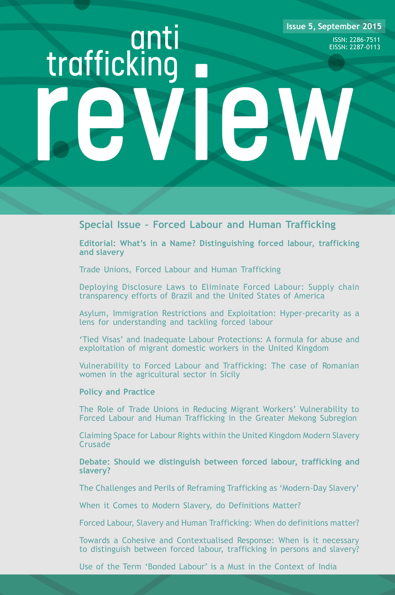 					View No. 5 (2015): Forced Labour and Human Trafficking
				