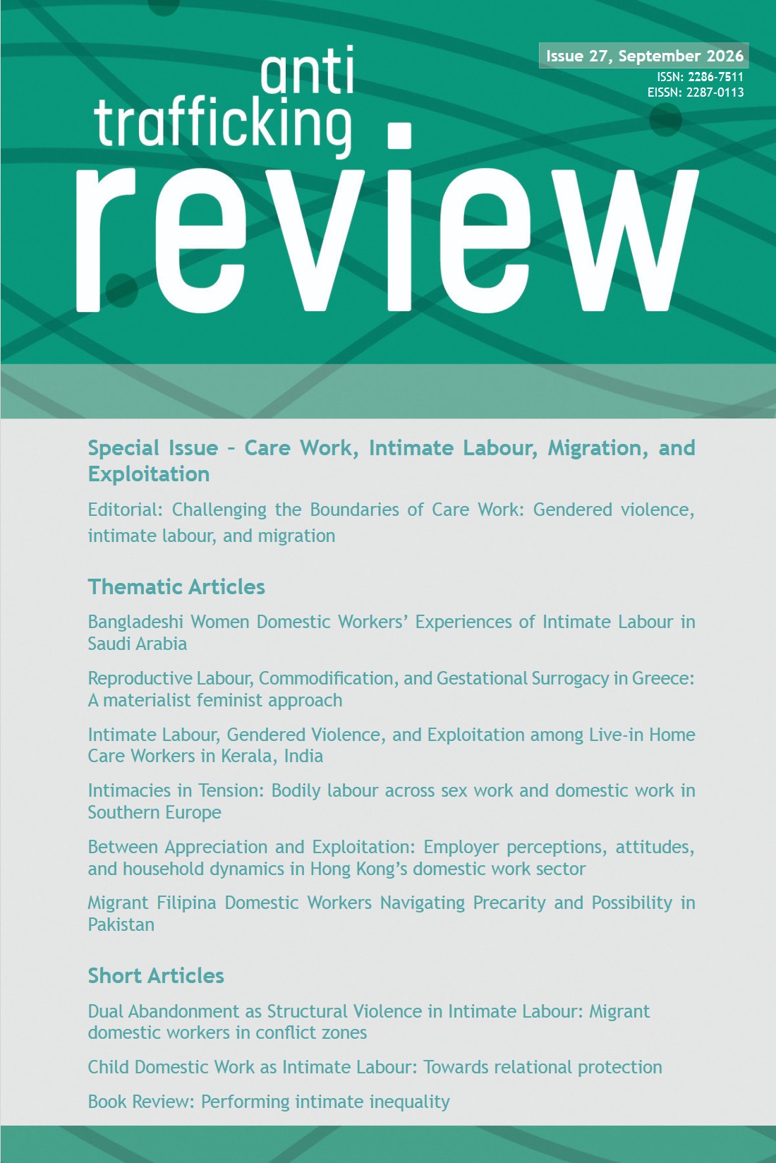 					View No. 27 (2026): Special Issue - Care Work, Intimate Labour, Migration, and Exploitation
				